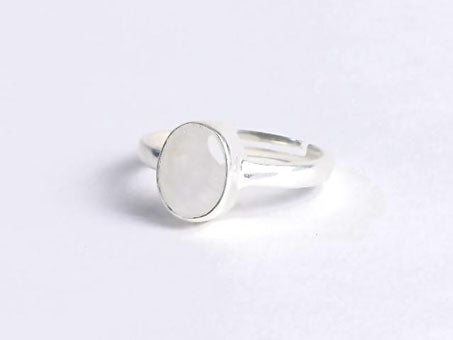 Silver Ring Adustable -White Rainbow Moonstone