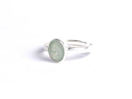 Silver Ring Adustable -Green Jade